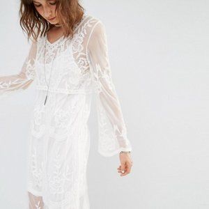 Mango White Lace Midi Dress
